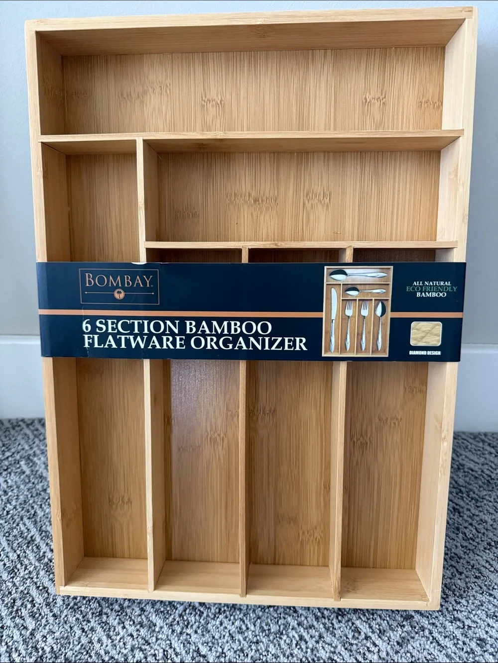 Bombay Bamboo 6 Section Flatware Organizer - Natural Wood